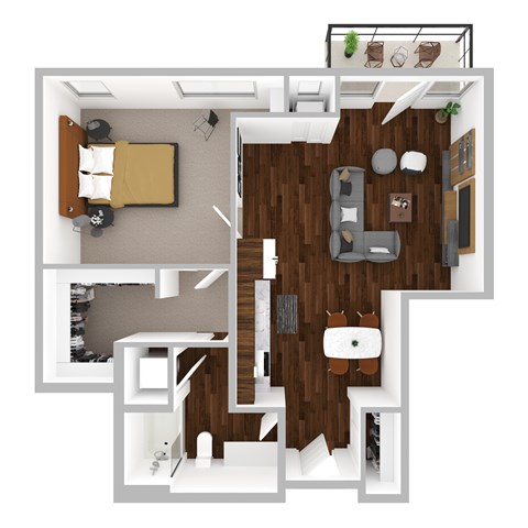 Floor plan for 1 bed, 1 bath, 791 sqft